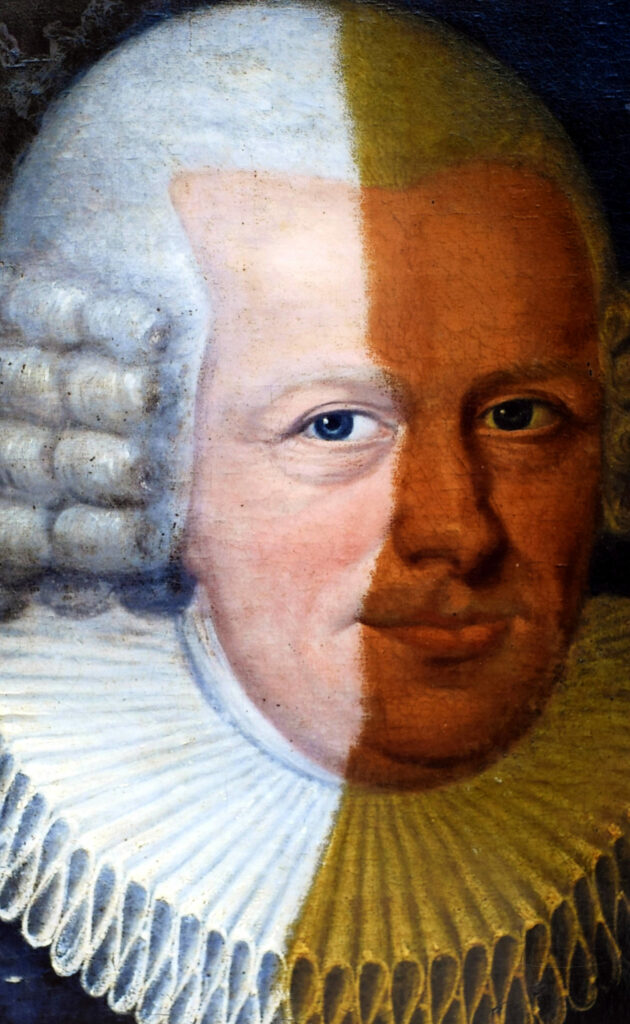 Gemälde Porträt Georg Friedrich Herzog Detail während der Reinigung und Firnisabnahme